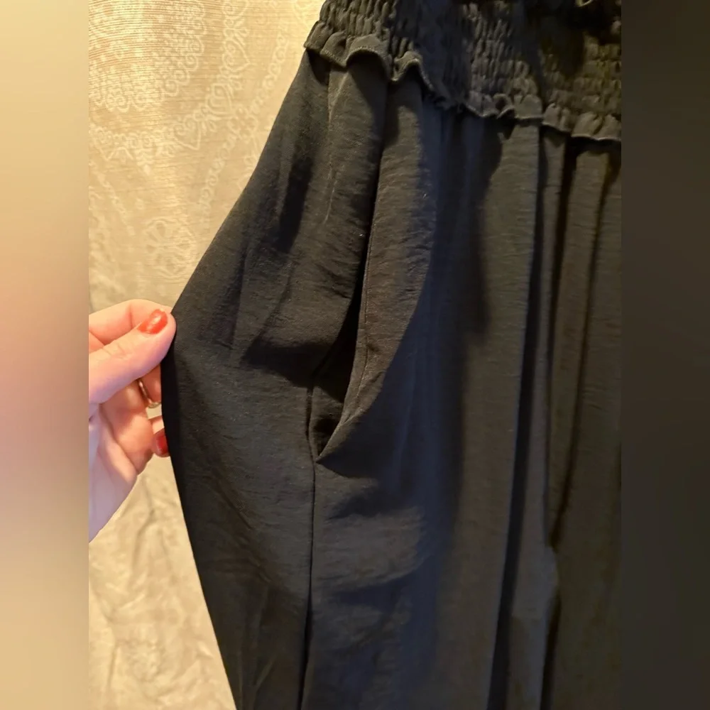 NWOT Black spaghetti strap ruffle v neck wide leg jumpsuit Black M - Picture 7 of 12